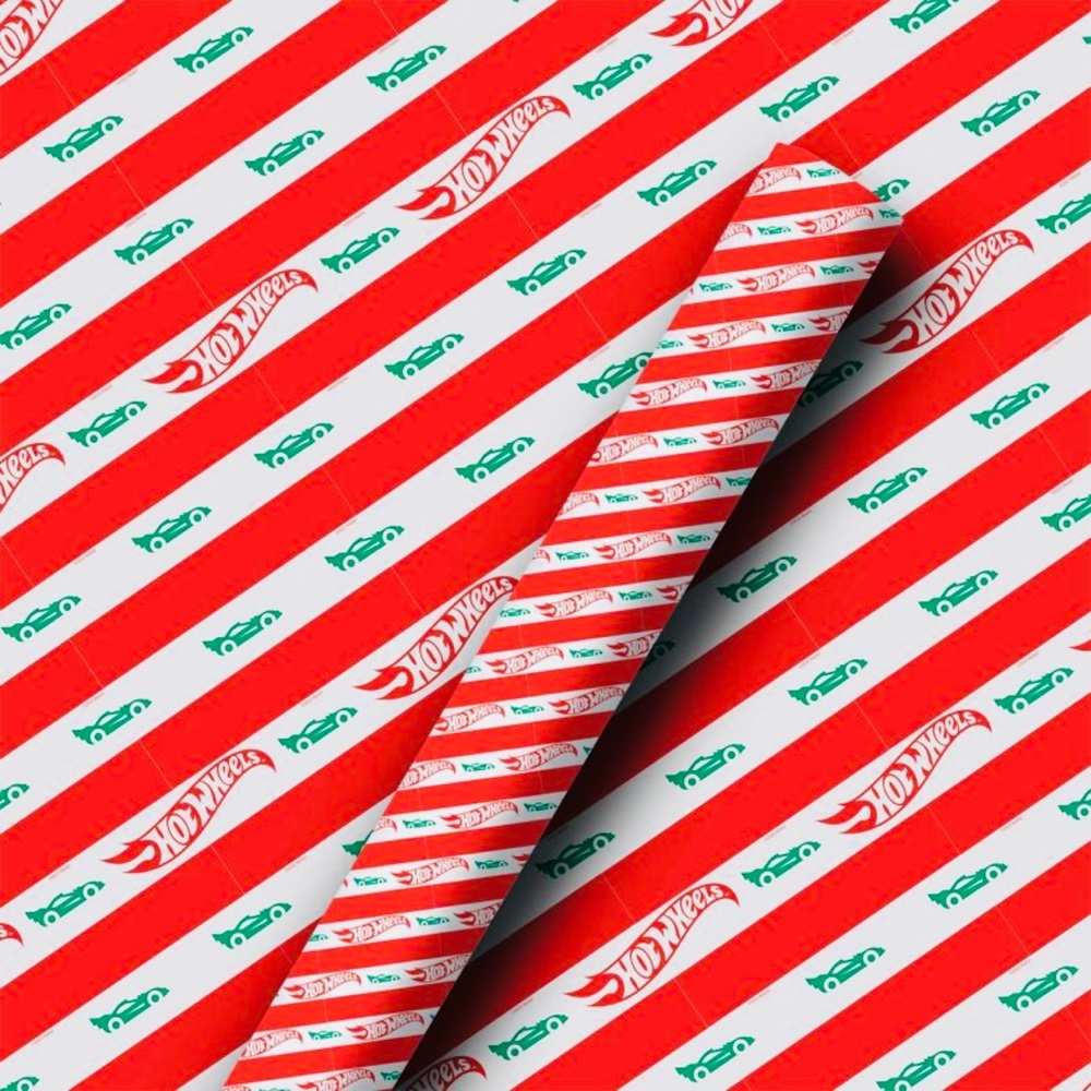 ONE ROLL: 10 ft of Hot Wheels Cars of Christmas Wrapping Paper